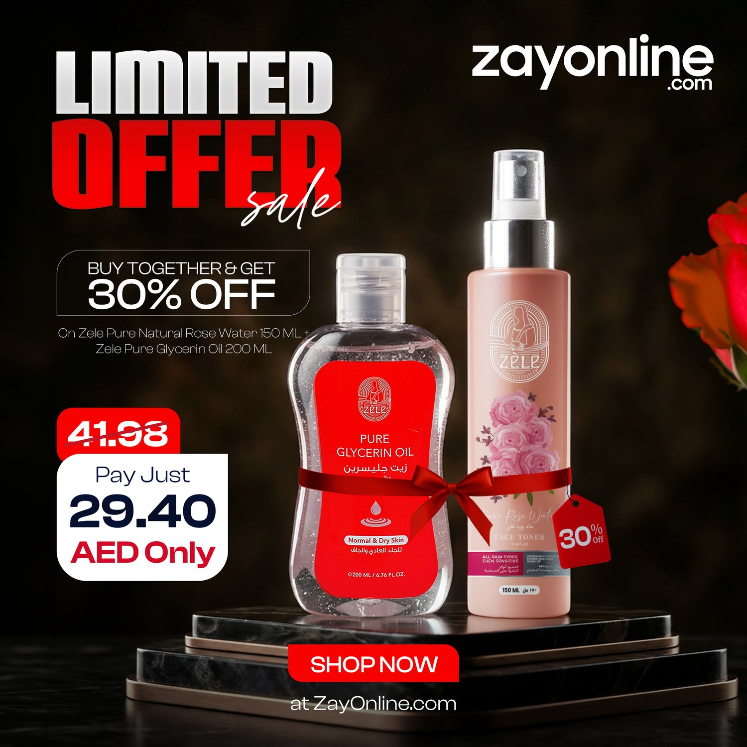 Zele Pure Rose Water 150ML + Pure Glycerin Oil 200ML